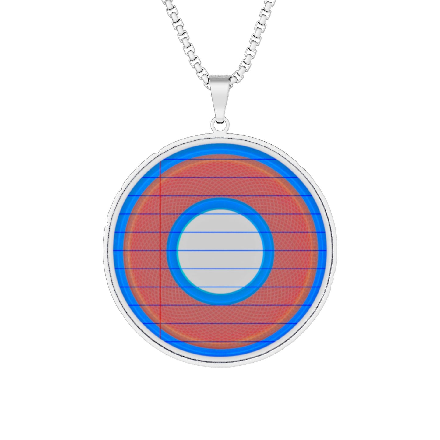 Lump's Heady Donut Necklace - 1" x 1" Stainless Steel Pendant - "Tasty Donut Pendant" - red/blue rustic donut - variant 2