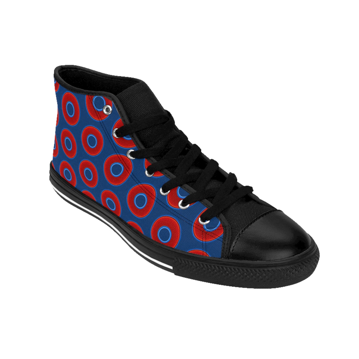 Cushiony Convectors - High Tops - red vivid donuts w/Atlantic navy blue background