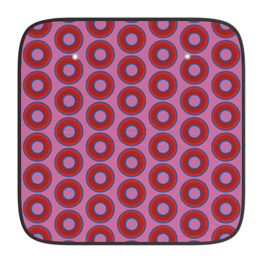 Automotive Donut Sun Shade - red vivid donuts w/pink background