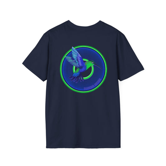 Classic Donut Tee - Unisex Soft-Style - "Invitation for Donuts & Tea" - vivid blue/green donut