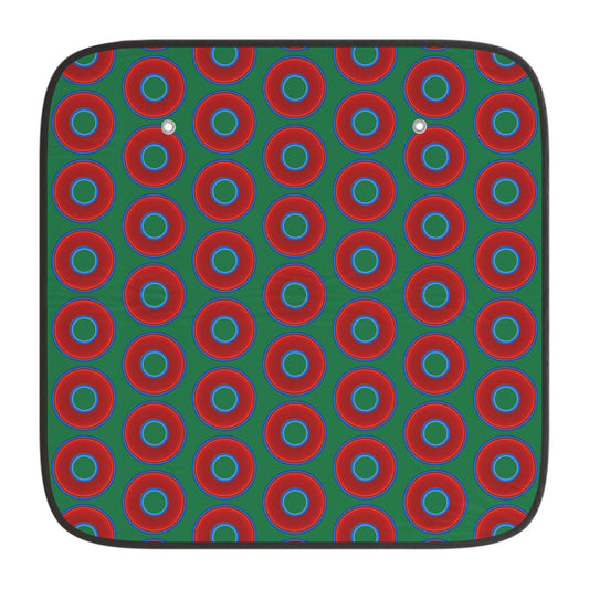 Automotive Donut Sun Shade - red vivid donuts w/green background
