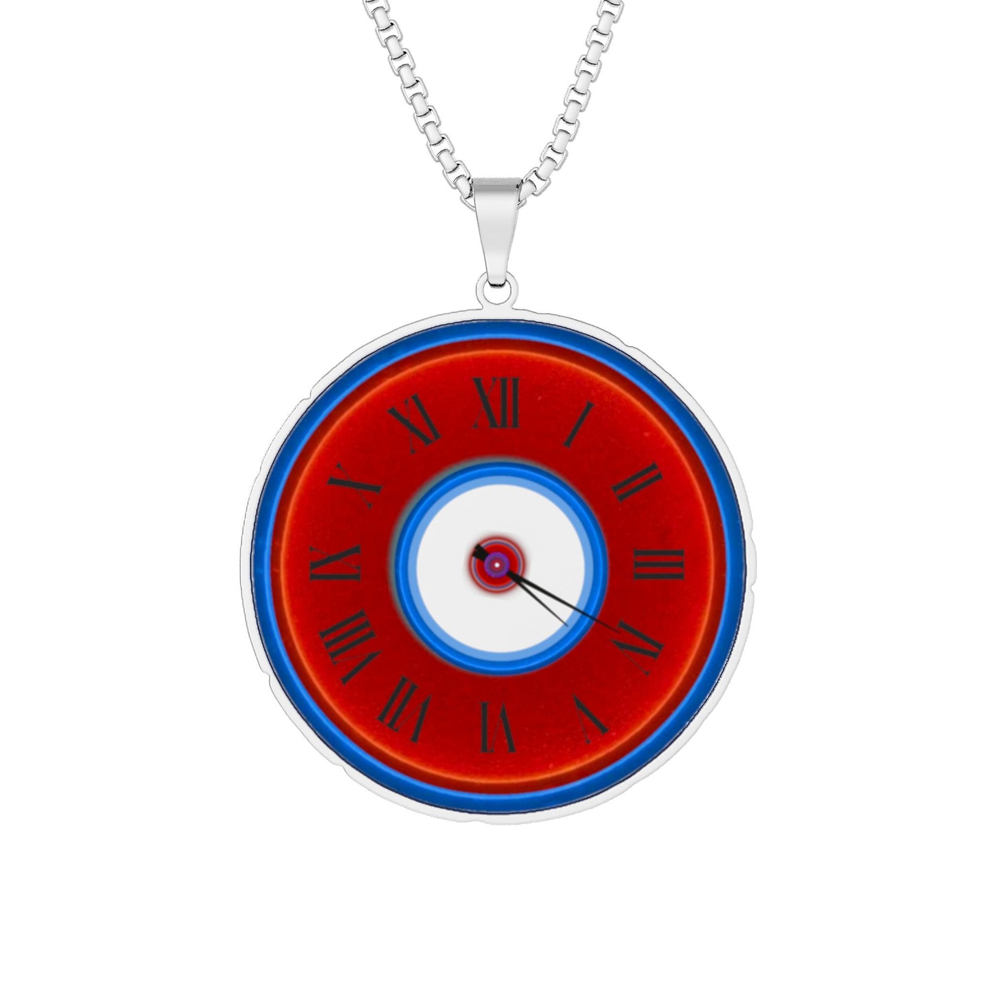 Lump's Heady Donut Necklace - 1" x 1" Stainless Steel Pendant - "Time to get Ill Donut" - vivid red/blue donut