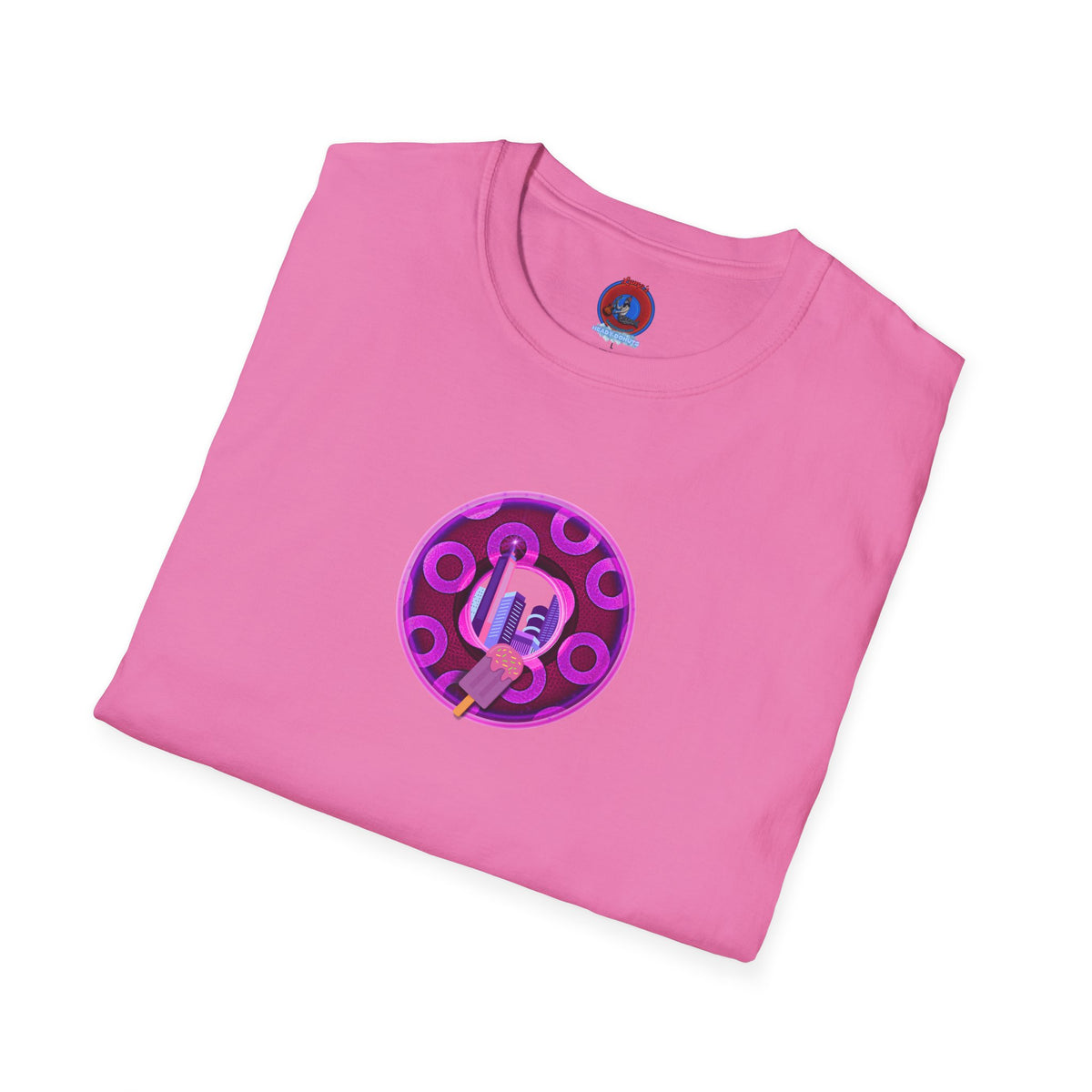 Classic Donut Tee - Unisex Soft-Style - "It's Ice Cream Popsicles - YEMSG Donut" - purple/magenta paradox donut - variant 2