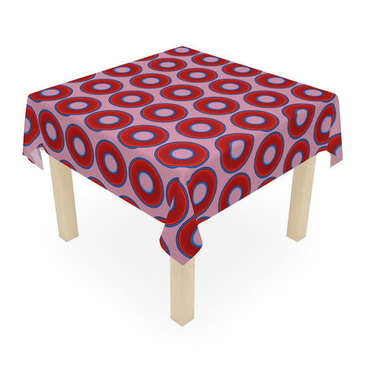 Lumpy Tablecloth - 55.1" x 55.1" - vivid red donuts w/pale magenta background