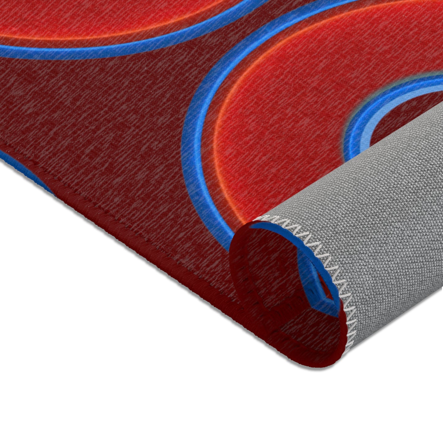 Lumpy Donut Print Rug - choice of 3 sizes - vivid red donut print w/dark red background