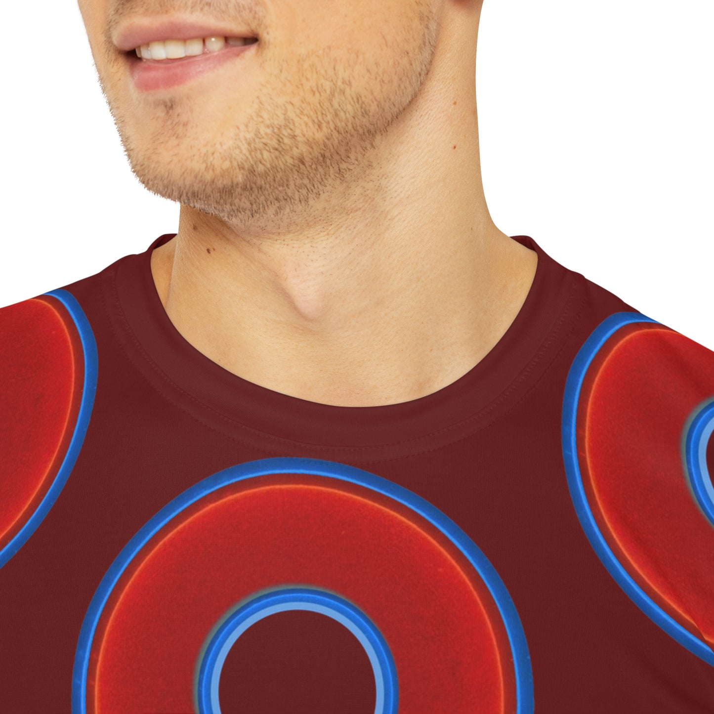 Multi-Beastie Giant Donut AOP Polyester Tee - red vivid donut print w/dark red background