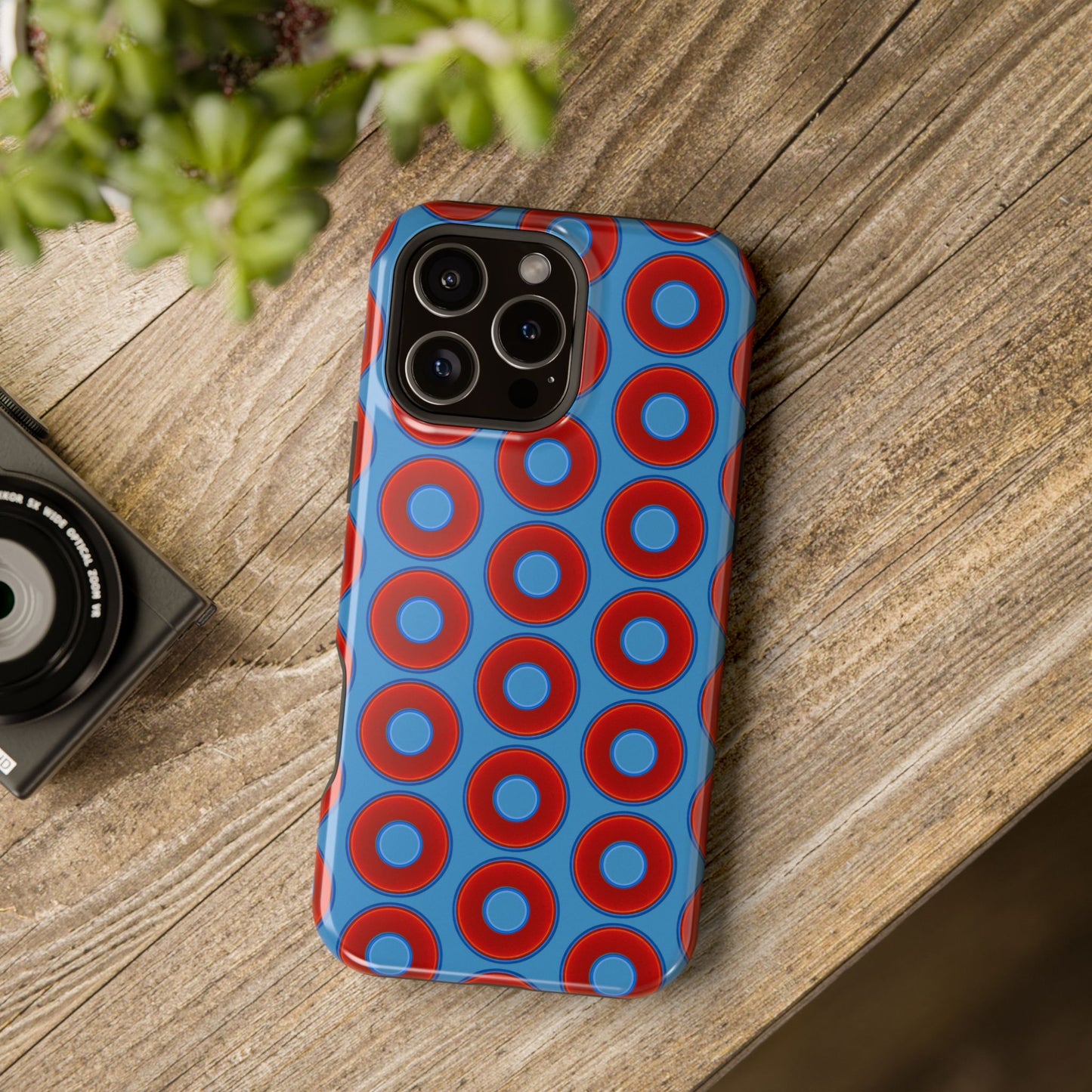 Copy of Magnetic Tough Donut Case - red vivid donut print w/light steel blue background