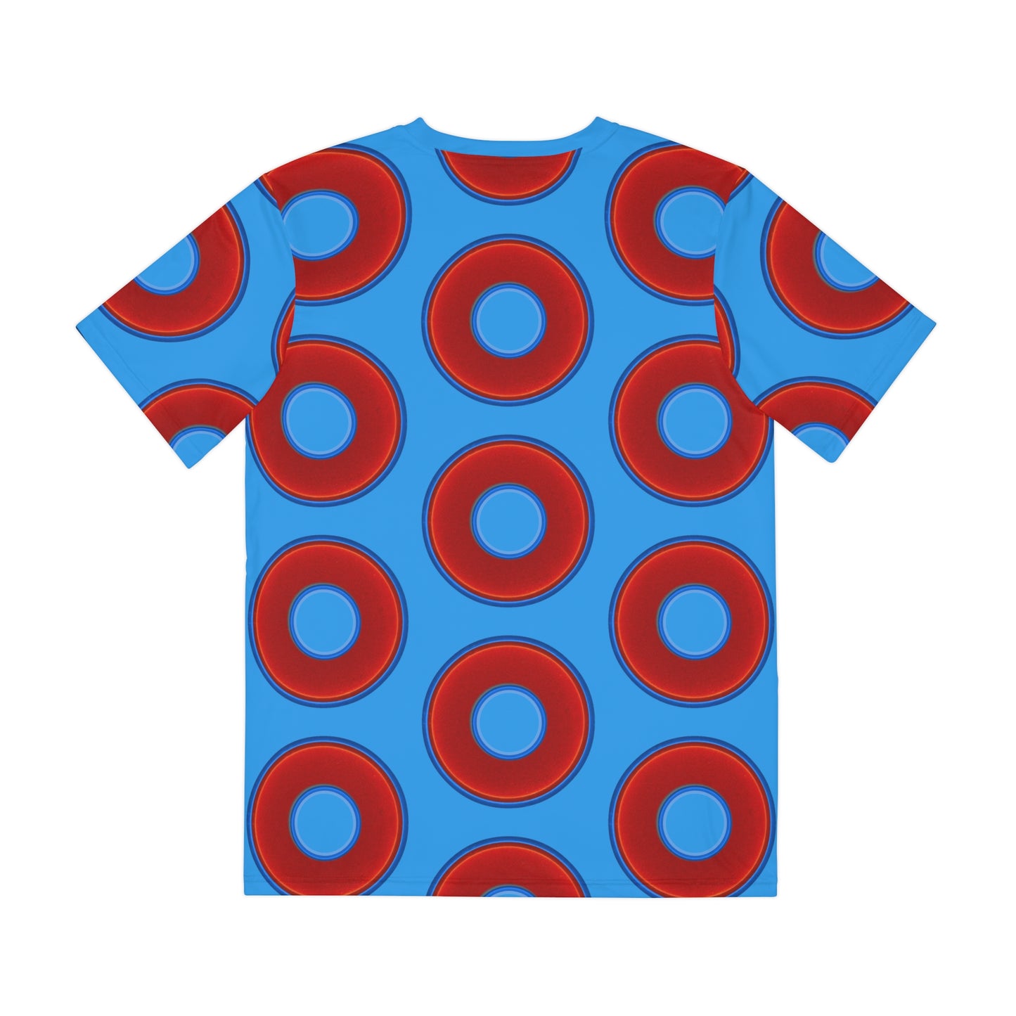 Multi-Beastie Giant Donut AOP Polyester Tee - red vivid donut print w/sky royal blue background