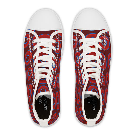 Women's High Top Chuck Taylors - large vivid red donut print w/dark red background