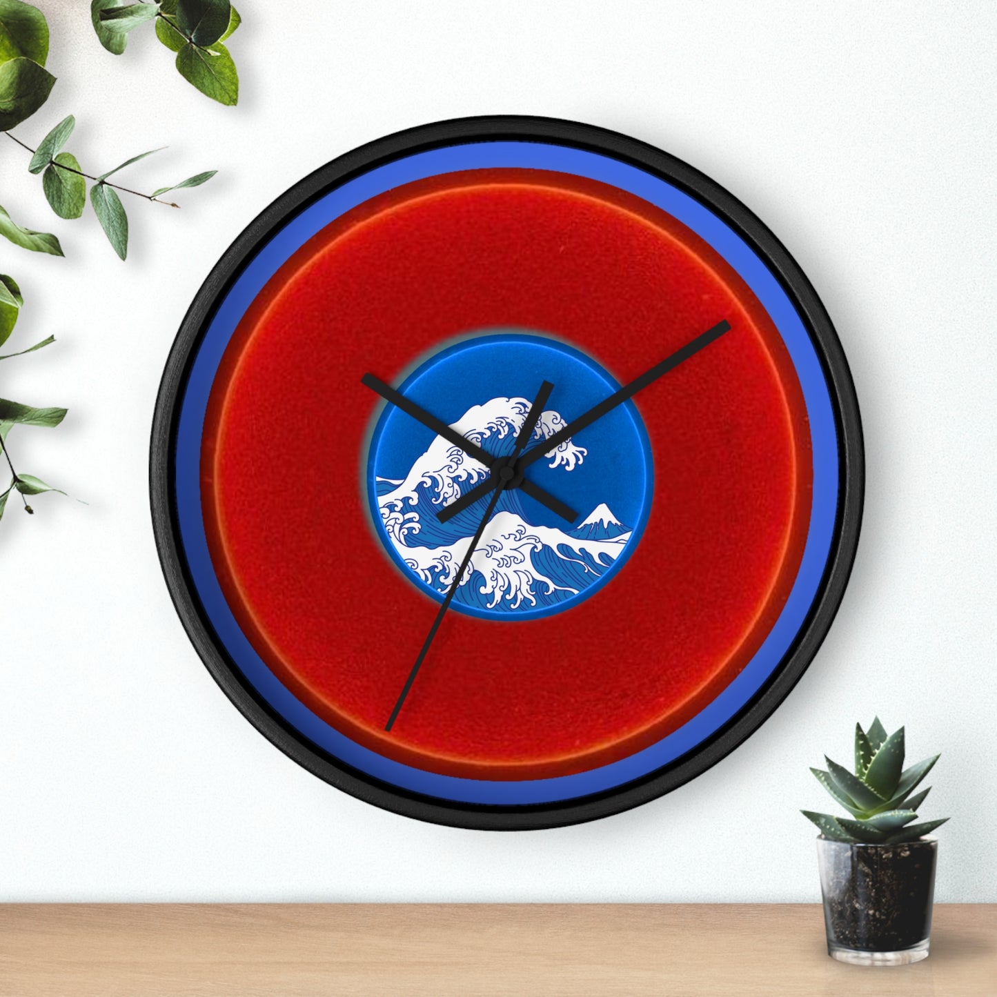 Lumpy Wall Clock - "Sea So Wide" red vivid donut w/royal blue background