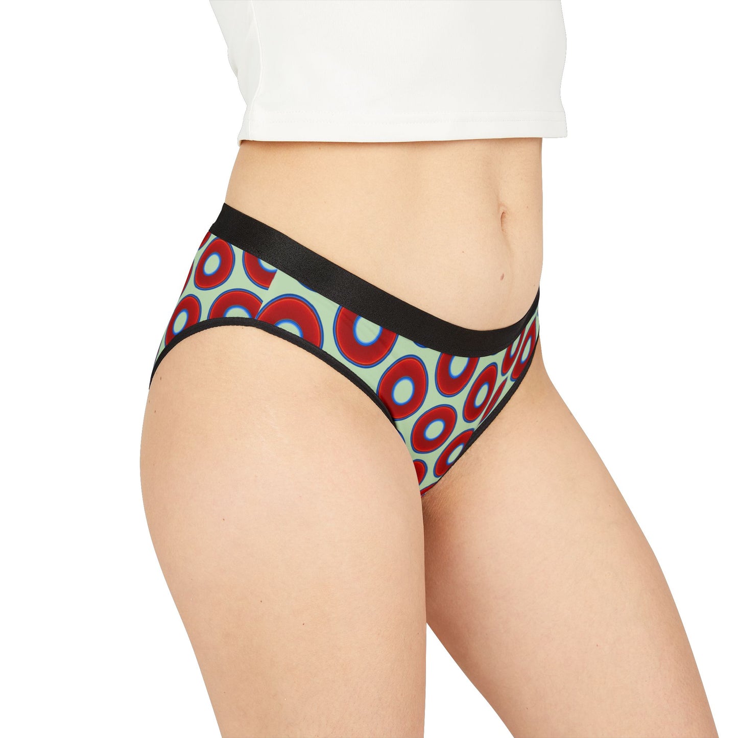 Lumpy Donut Underwear - vivid red donut print w/seafoam green background