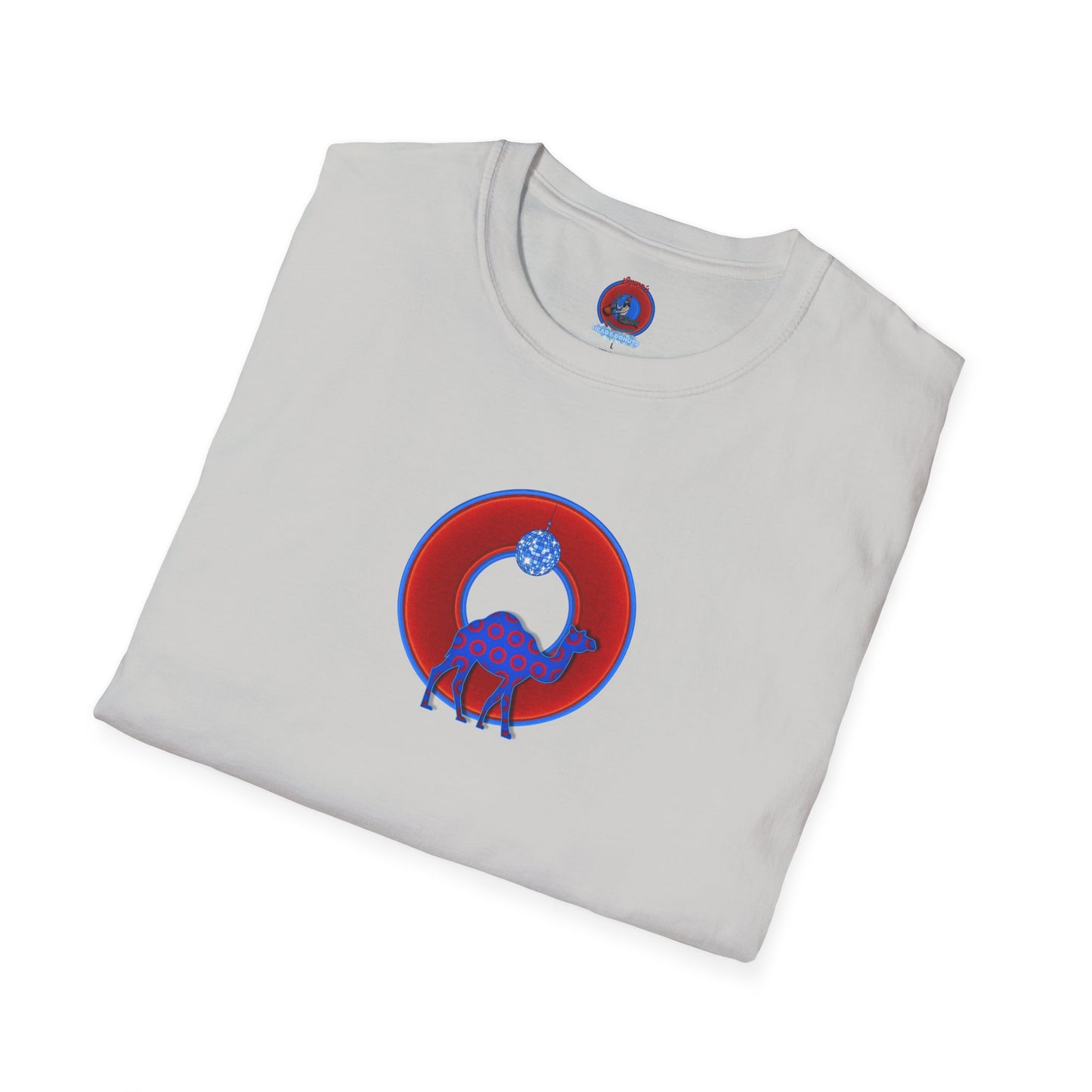 Classic Donut Tee - Unisex Soft-Style - "Joe Camel's Cool Disco Donut" - vivid red donut