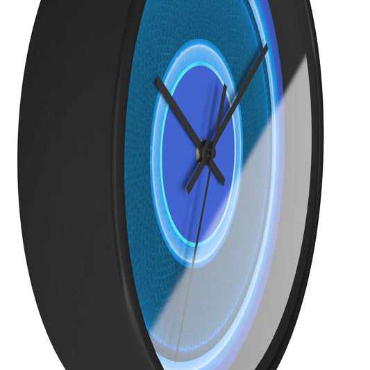 Lumpy Wall Clock - blue rustic donut w/light blue edging - variant 5 w/royal blue background