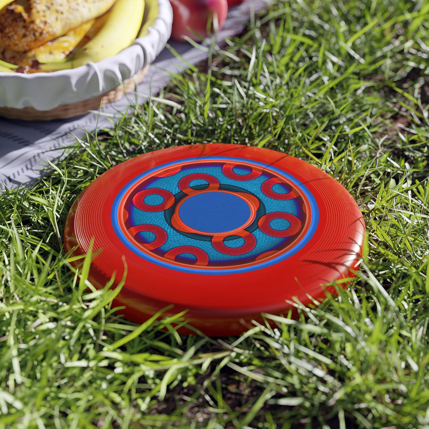Lumpy Wham-O Donut Frisbee - "Rustic Paradox Donut" - red/royal blue