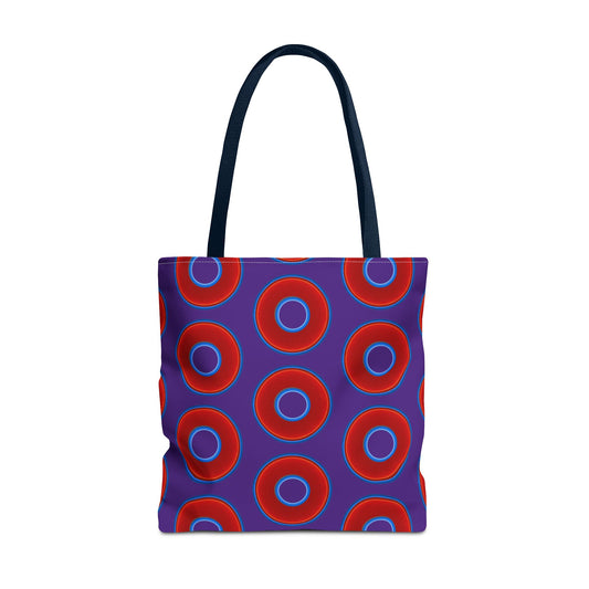 Lumpy Beach/Tote Bag - red vivid donuts w/dark purple background