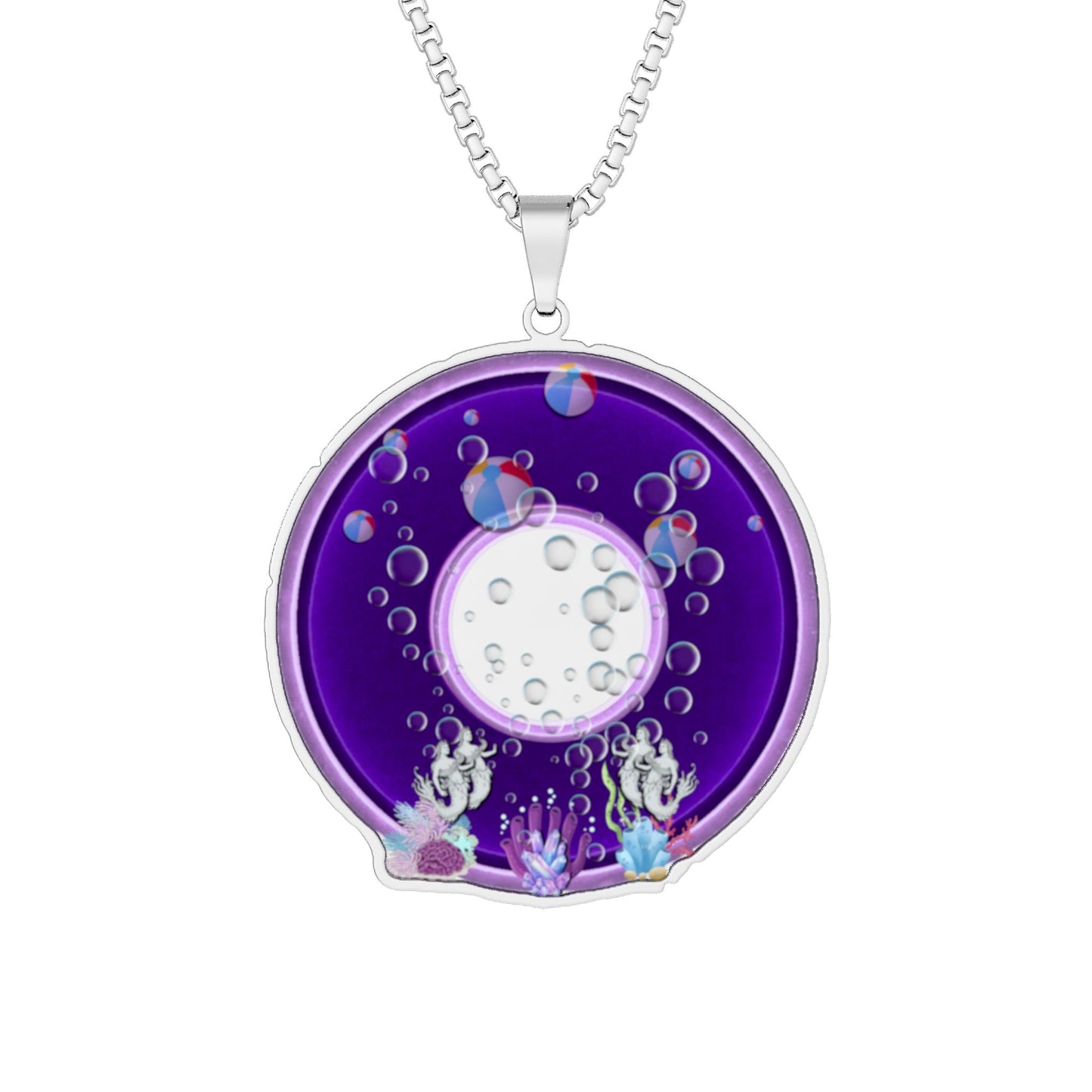 Lump's Heady Donut Necklace - 1" x 1" Stainless Steel Pendant - "The Bouncing Donut Pendant" - vivid purple/light purple donut