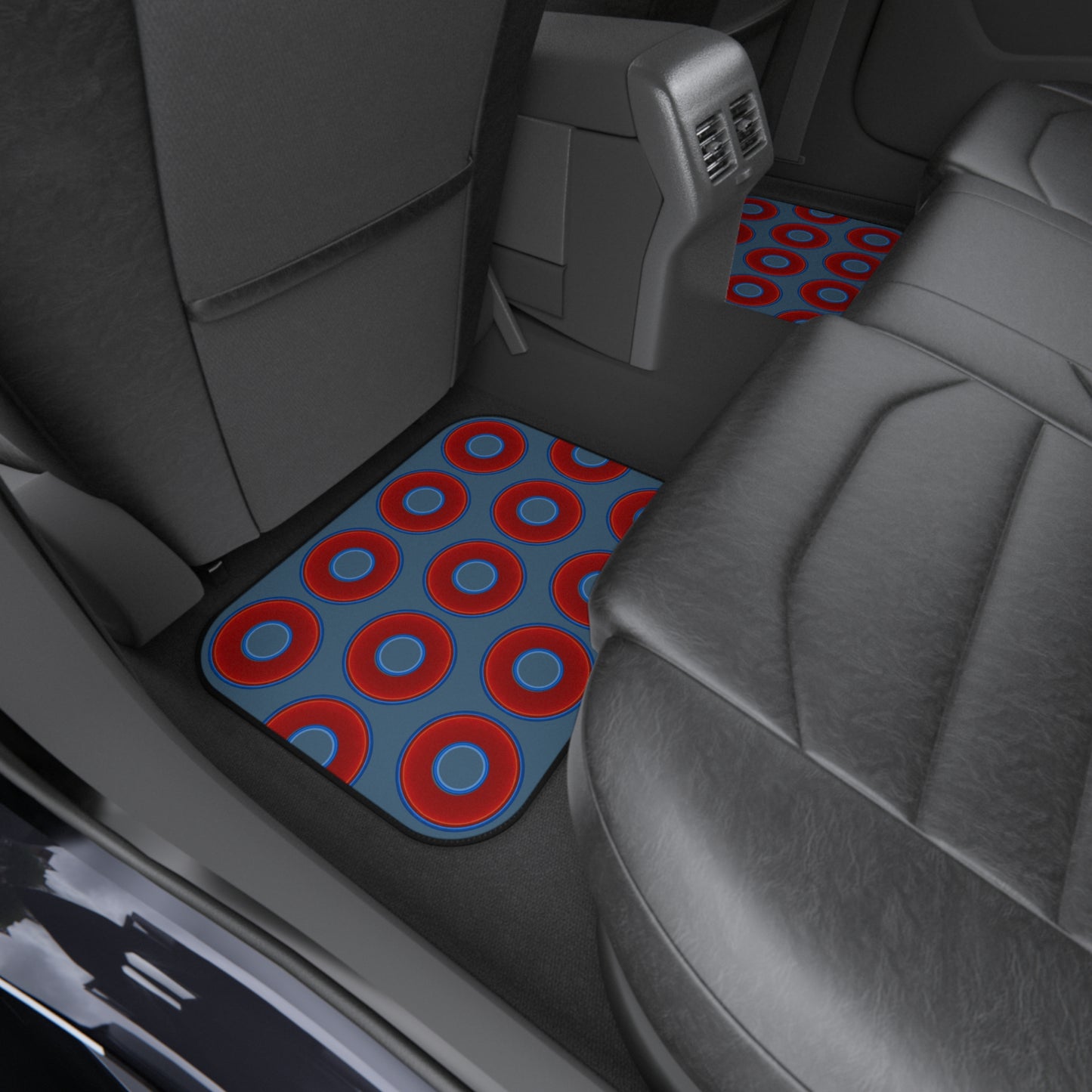 Contacted Car Mats - vivid donut print w/steel blue background