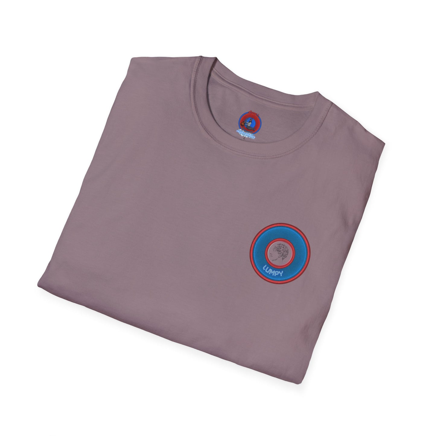 Classic Donut Tee - Unisex Soft-Style - "The Lumpy Donut" - variant 2 - blue/red donut