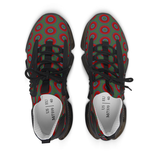 Women's Donut Kicks - red vivid donut print w/dark green background