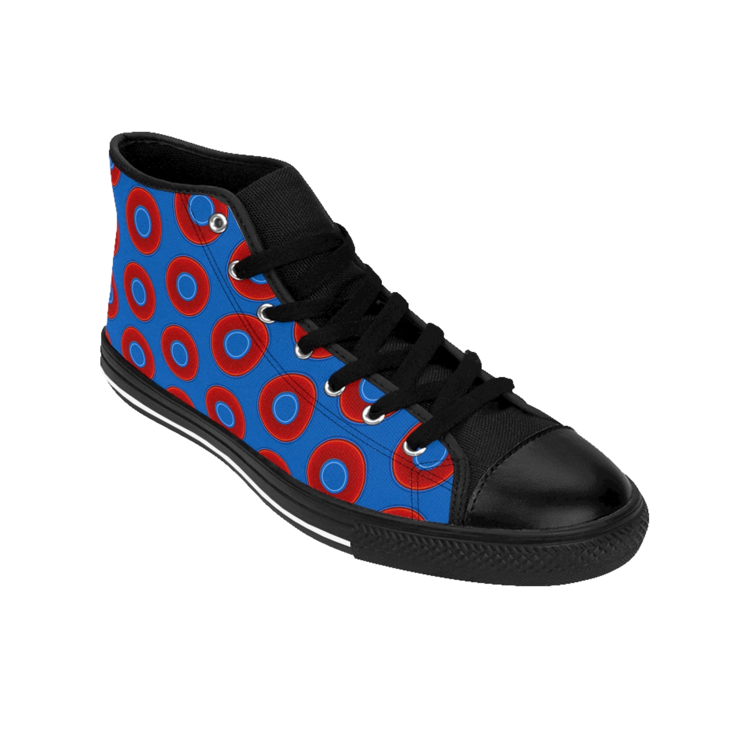 Cushiony Convectors - High Tops - red vivid donuts w/dark royal blue background