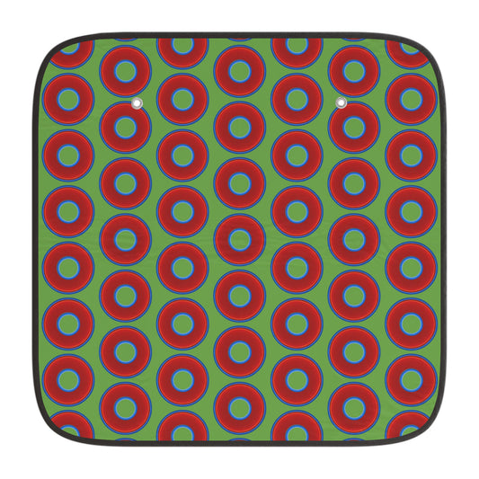 Automotive Donut Sun Shade - red vivid donuts w/light green background