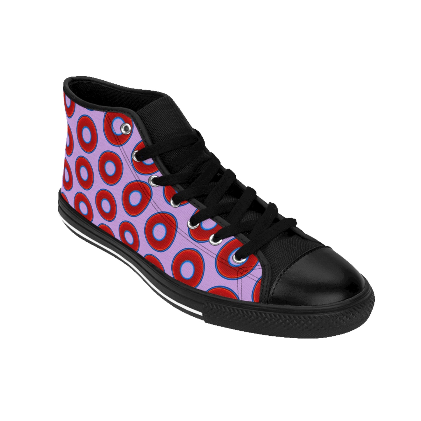 Men's Cushiony Convectors - High Tops - red vivid donuts w/wisteria purple background