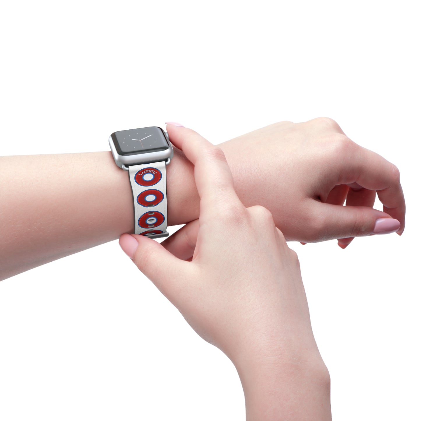 Lumpy Donut Wristband - compatible w/apple watch - red vivid donuts w/white background