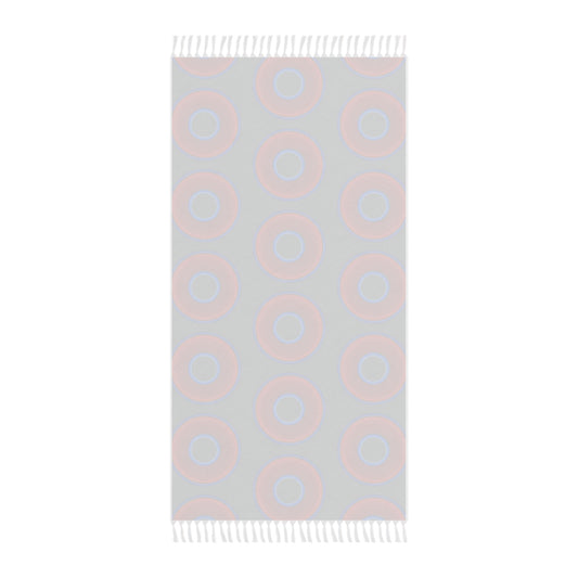 Oversized Lumpy Beach Towel - vivid red donuts w/dark gray background