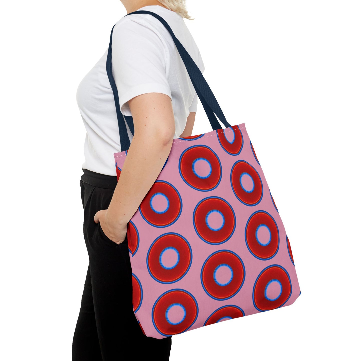 Lumpy Beach/Tote Bag - red vivid donuts w/pale magenta background