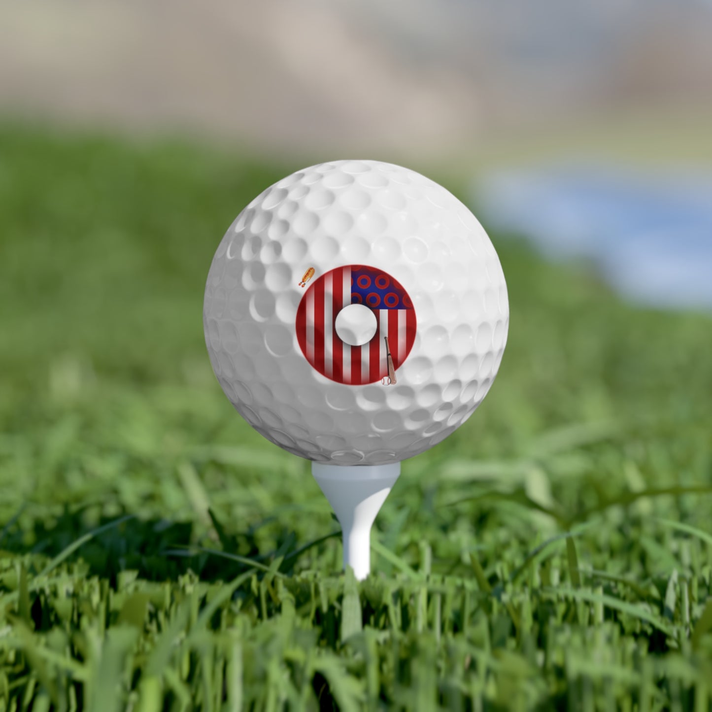 Lumpy Donut Golf Balls - 6-pack - "Uncle Sam's Donuts & Stripes" - vivid flag donut w/raw dogger