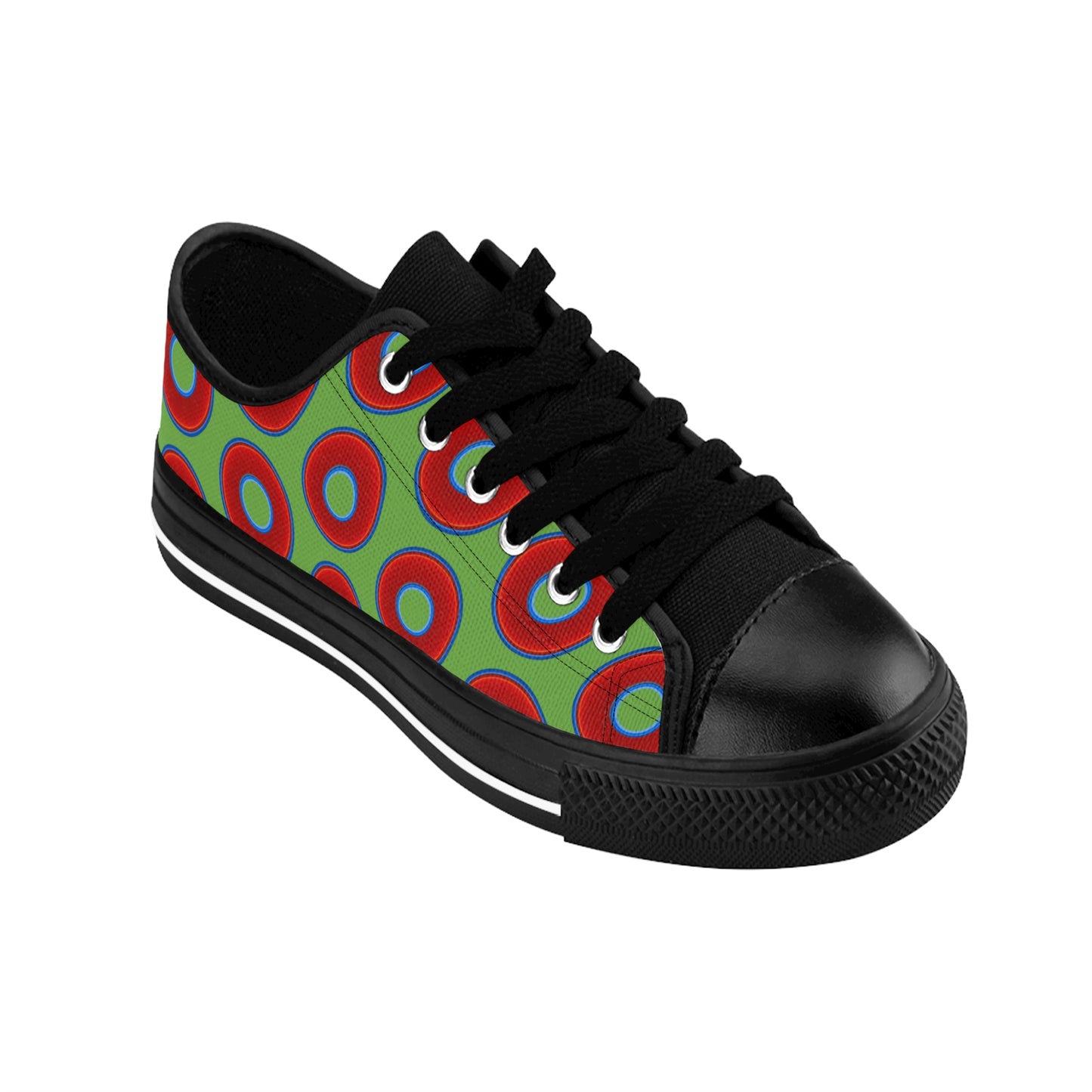 Women's Cushiony Convectors - Low Top - large red vivid donut print w/light green background