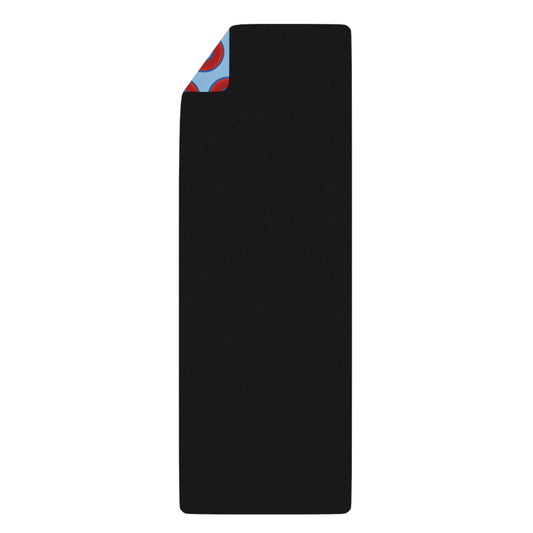 Lumpy Donut Yoga Mat :) - 24″ x 70" - vivid red donut print w/light sky blue background