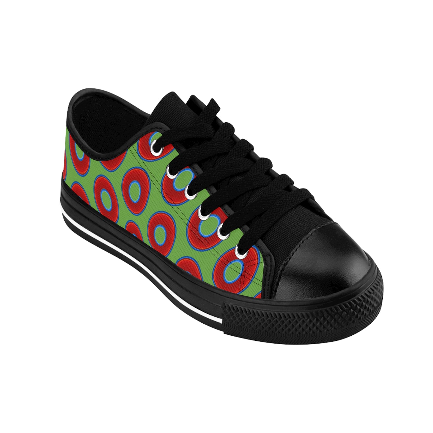 Men's Cushiony Convectors - Low Top - large red vivid donut print w/lime green background