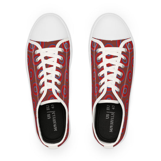 Men's - Low Top Chuck Taylors - large vivid red donut print w/burnt umber background