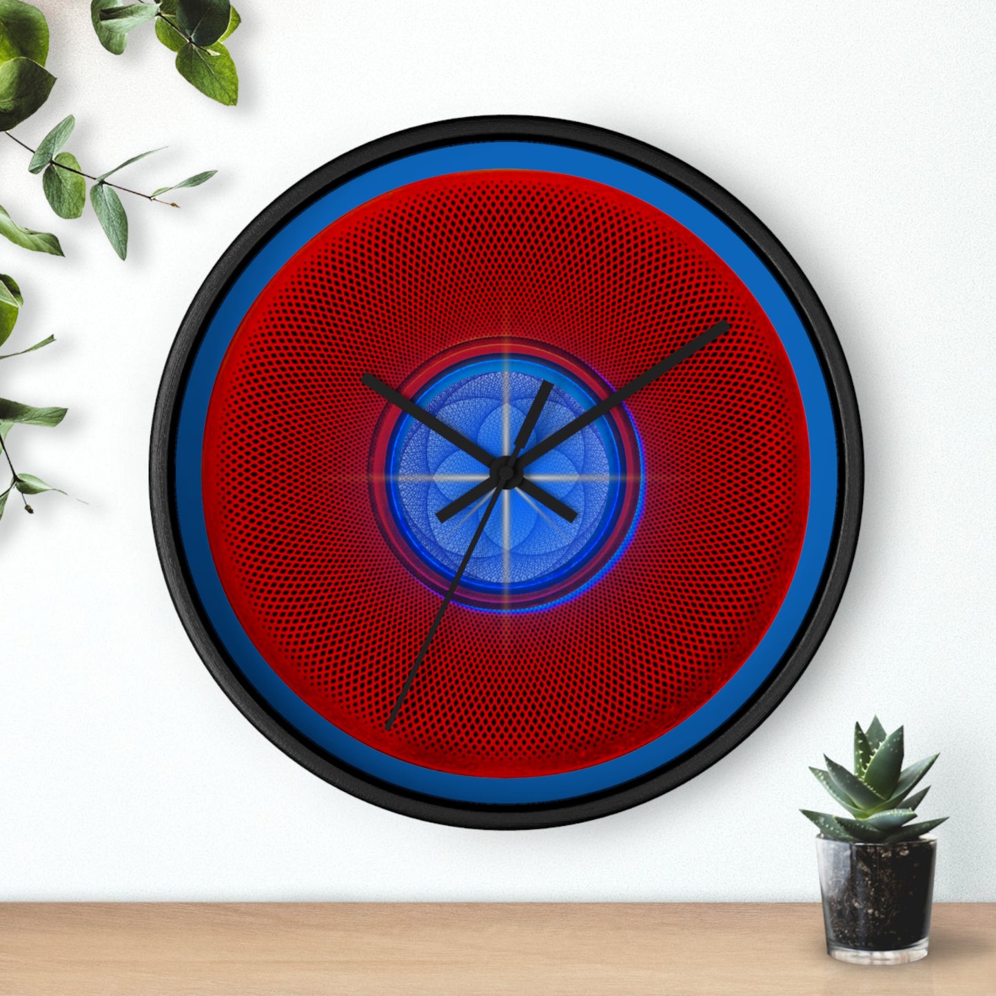 Lumpy Wall Clock - "Geometrical Donut" - red phatty donut w/dark royal blue background