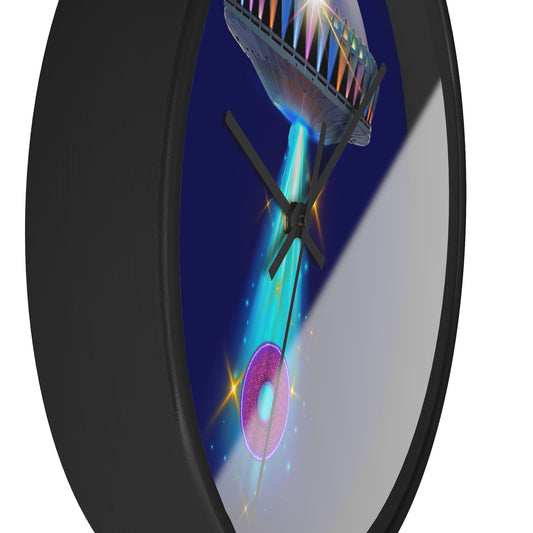 Lumpy Wall Clock - "They Serve Donuts on the Mothership now" - variant 7 - mothership & donut w/dark blue background