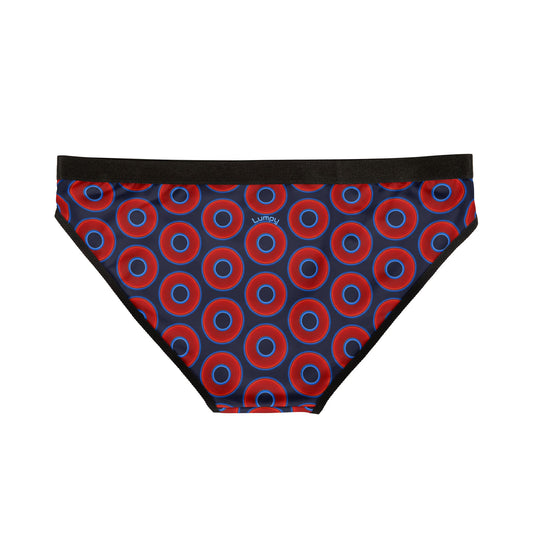 Lumpy Donut Underwear - vivid red donut print w/dark navy blue background