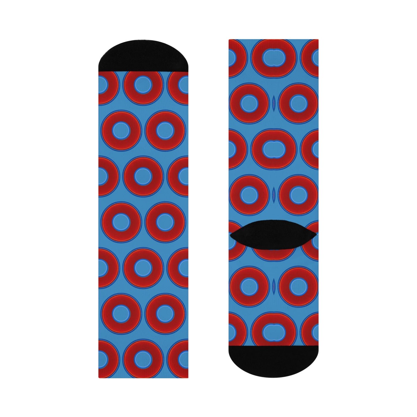 Lumpy Sox - cushioned crew - vivid red donut print w/light steel blue background