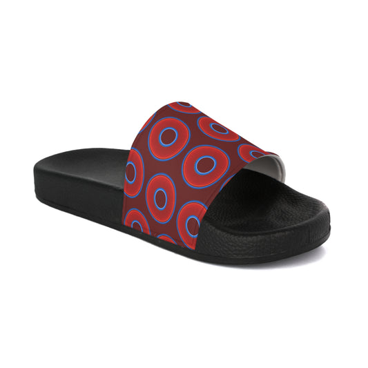 Men's Lumpy Sandals - slip-ons - red vivid donuts w/dark red background