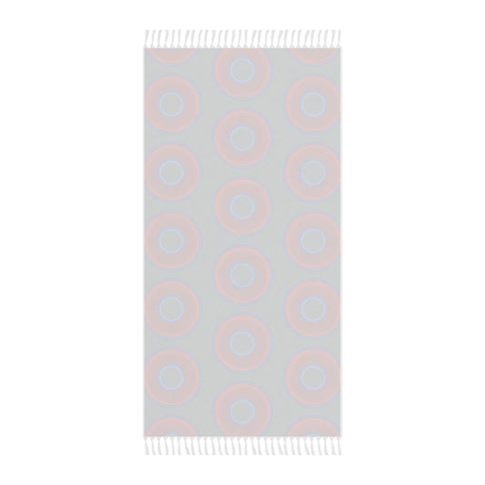 Oversized Lumpy Beach Towel - vivid red donuts w/Fenway green background