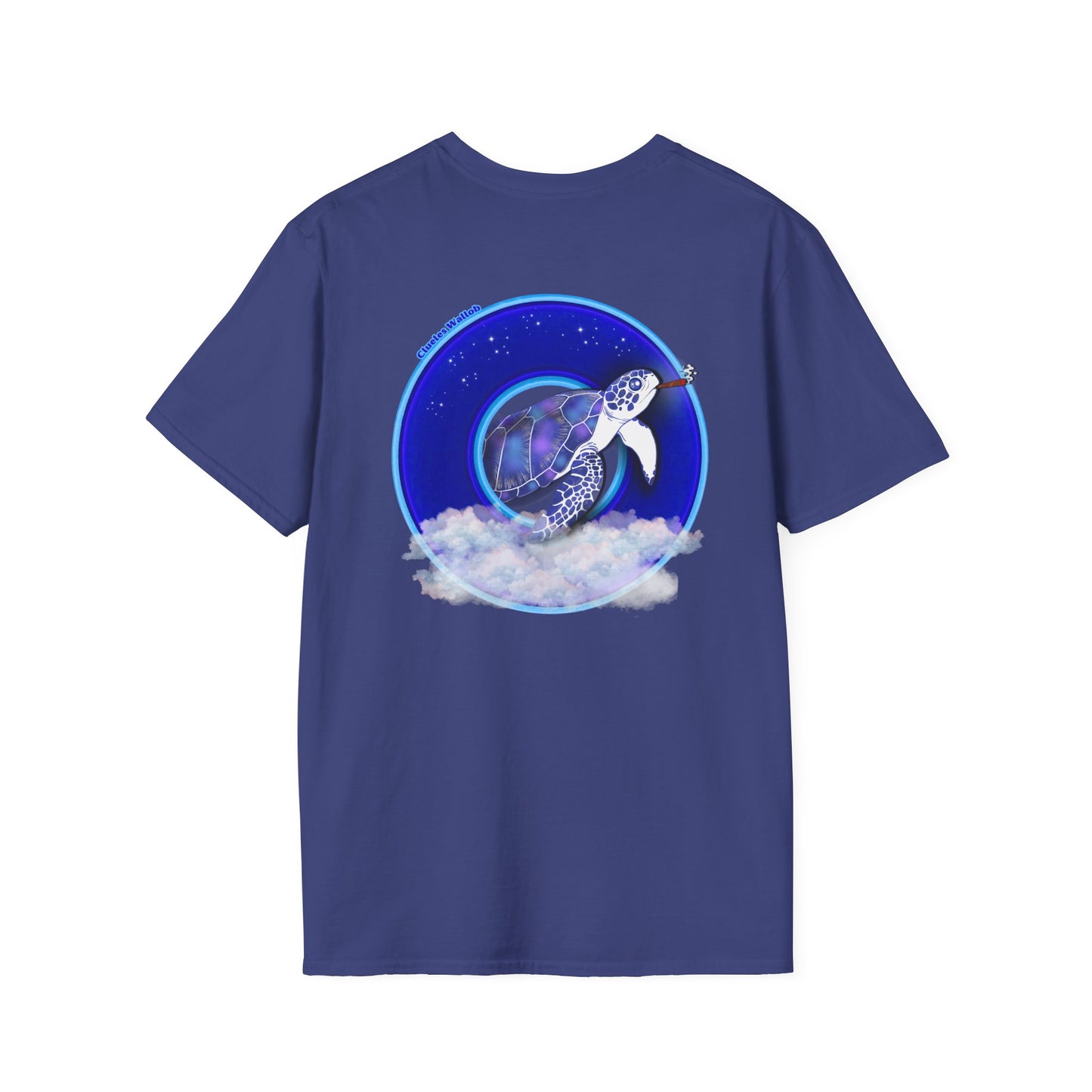Classic Donut Tee - Unisex Soft-Style - "Clueless Wallob's Donuts" - vivid blue sky donut