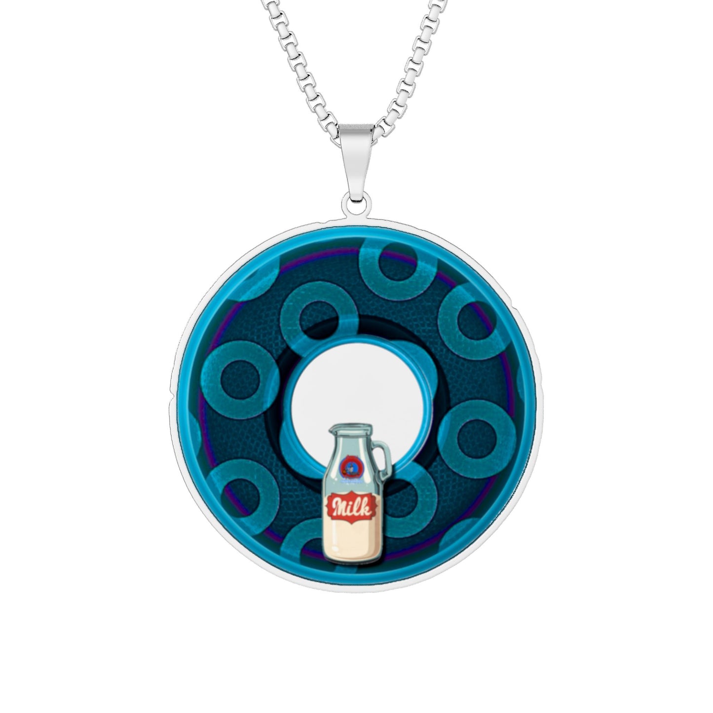 Lump's Heady Donut Necklace - 1" x 1" Stainless Steel Pendant - "Wooked Cream Dairy - YEMSG Donut" - dark blue/light blue rustic paradox donut - variant 7