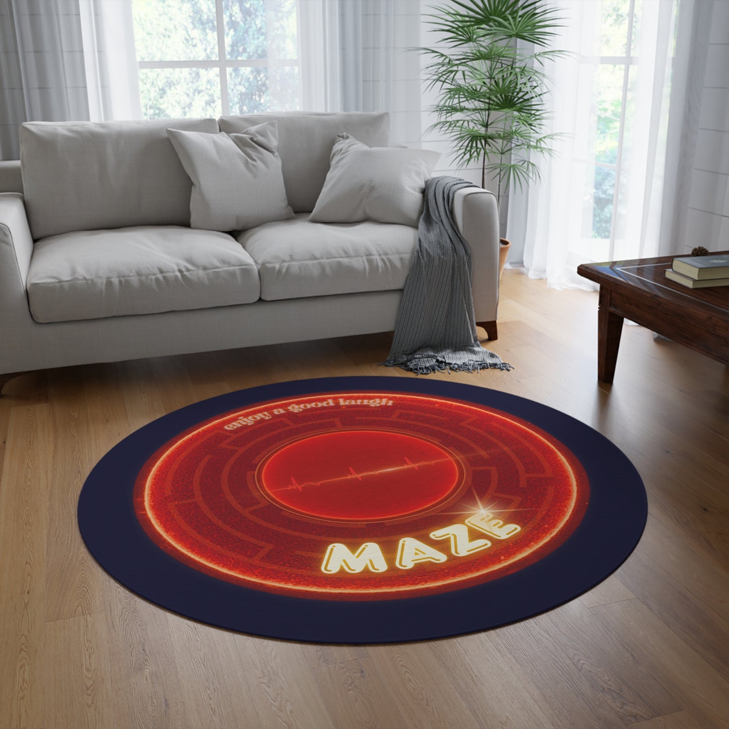 Round Room - 5 ft x 5 ft Lumpy Donut Rug - "The Amazing Donut Rug" - vivid maze donut w/midnight blue background - variant 1