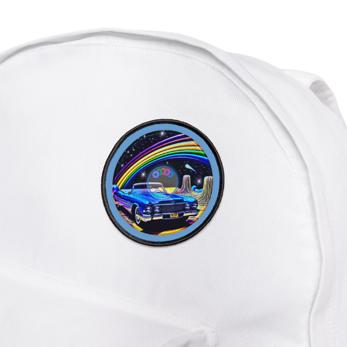 Iron-On Donut Patch - "Halley's Caddy" - blue/black space donut - variant 1