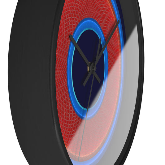 Lumpy Wall Clock - red rustic donut w/light blue edging - variant 1 w/midnight blue background