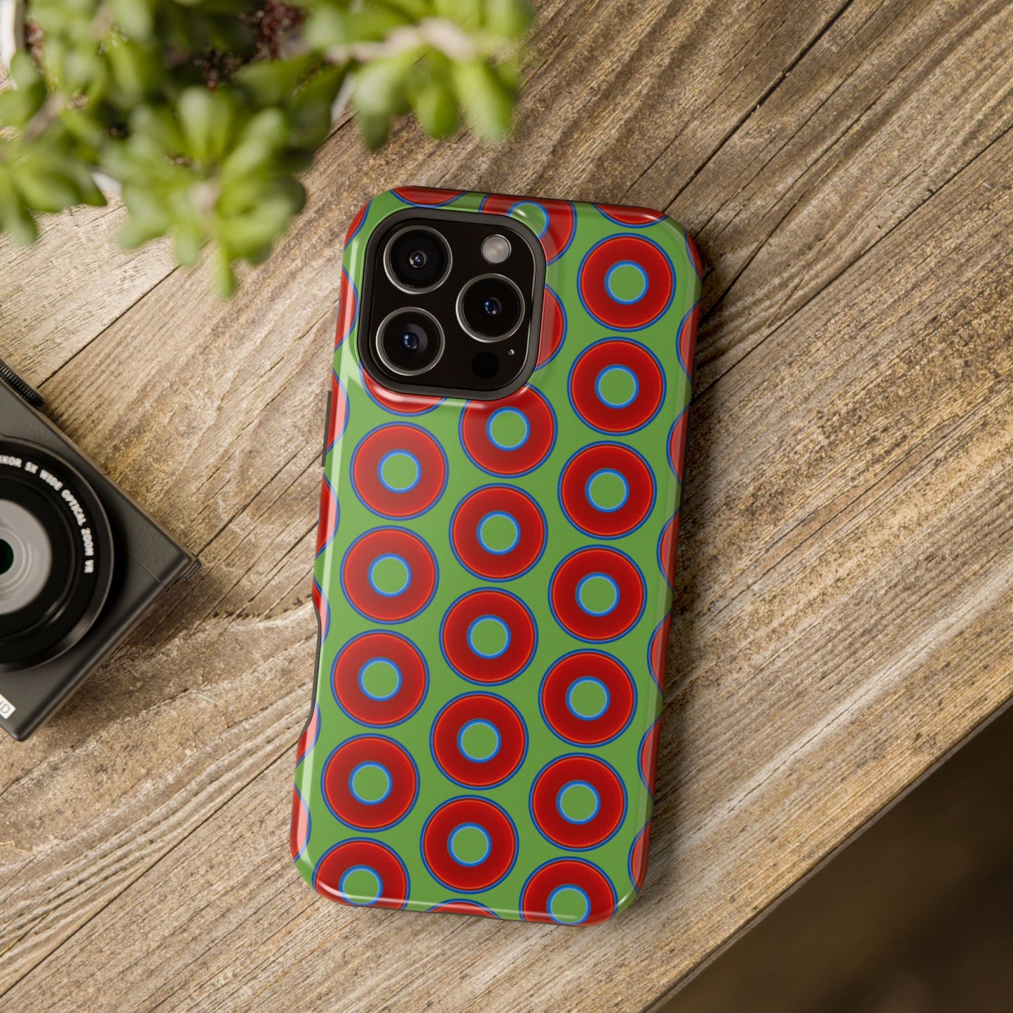 Magnetic Tough Donut Case - red vivid donut print w/light green background