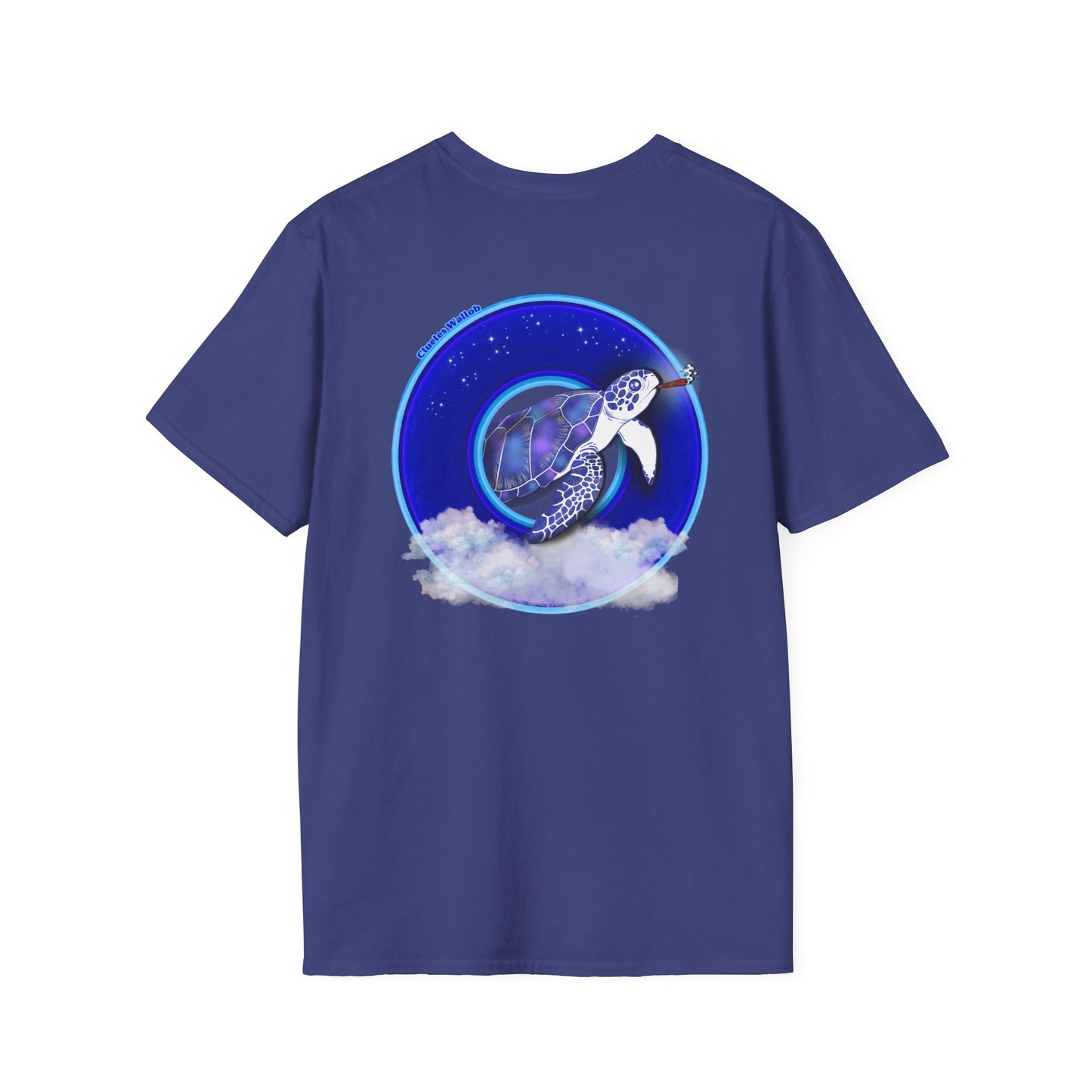 Classic Donut Tee - Unisex Soft-Style - "Clueless Wallob's Donuts" - vivid blue sky donut