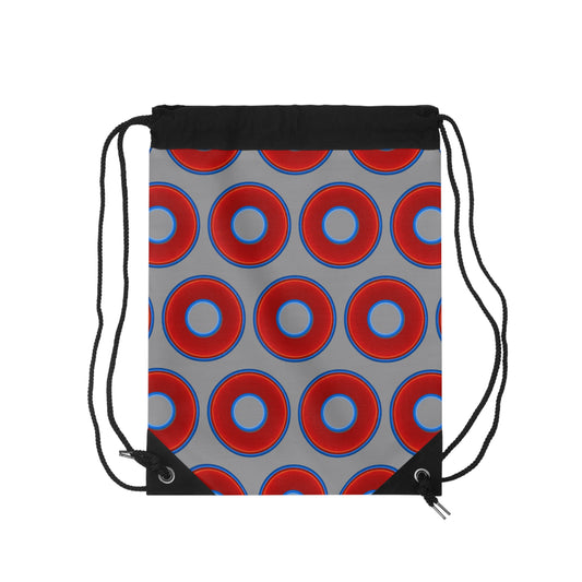 Lumpy Donut Drawstring Bag - red vivid donuts print w/gray background