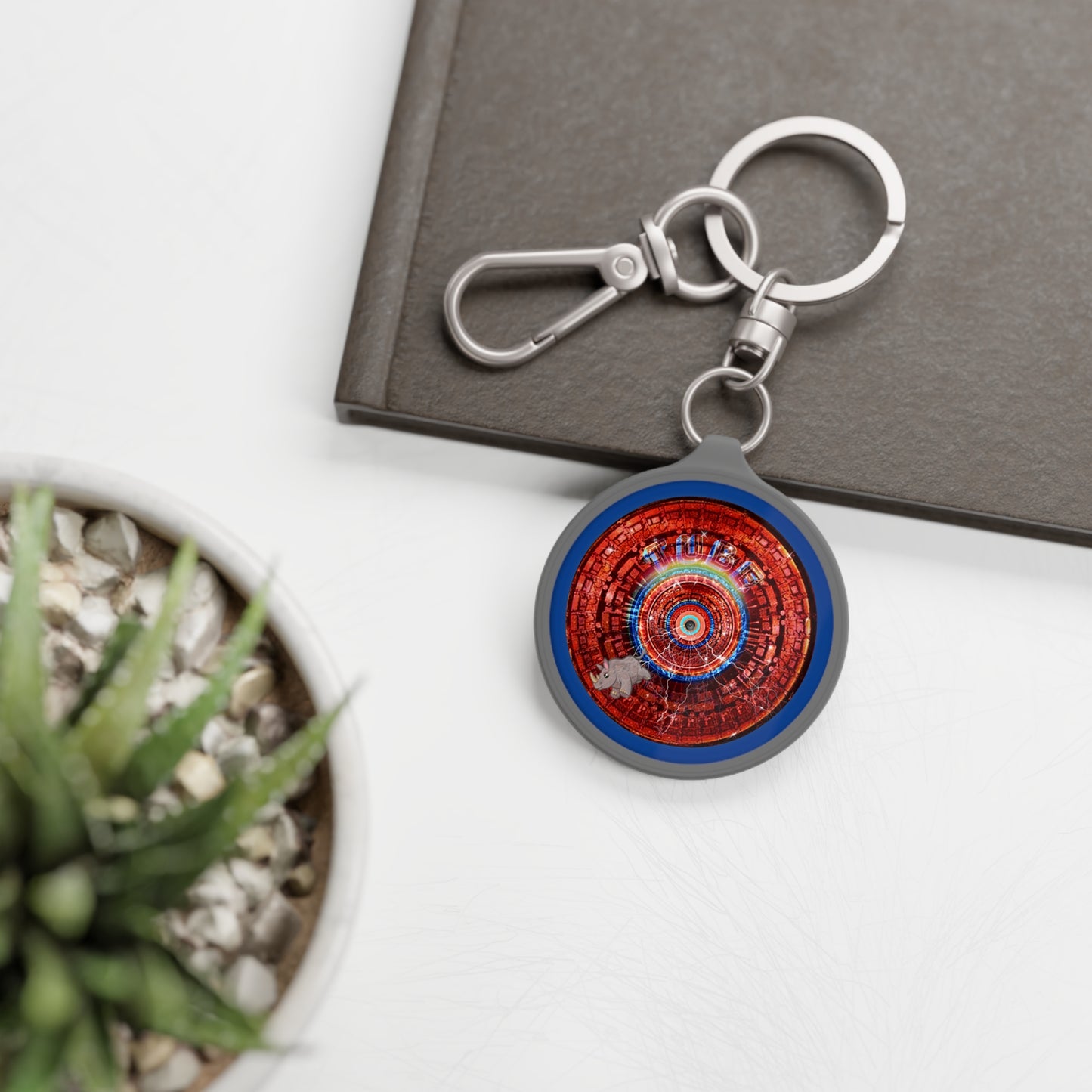Lumpy Donut Keychain - "Rhinos Do Run From Thunder" - series 1.0 - variant 2 - red/blue donut