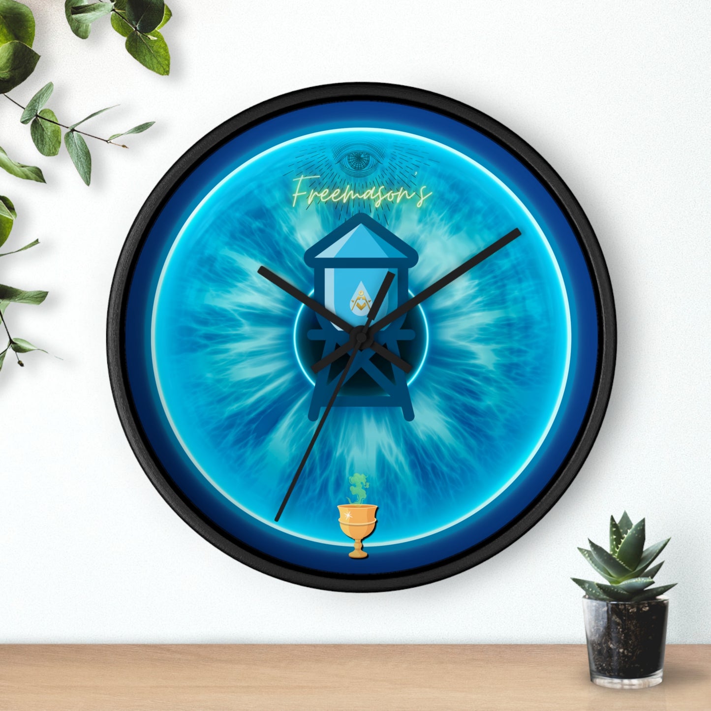 Lumpy Wall Clock - "The Peering Donut Clock of Opacity" - variant 2 - light blue idonut w/black background